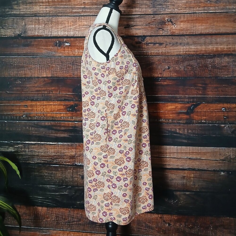 Sonoma Shift Dress S Linen Rayon Peach Floral Pin Tuck Pleat Pockets - Picture 6 of 8